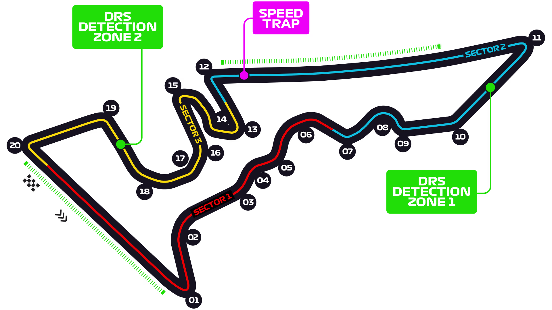 Track outline of Circuit of the Americas, Austin, Texas, with the Turn 2 Suites location marked